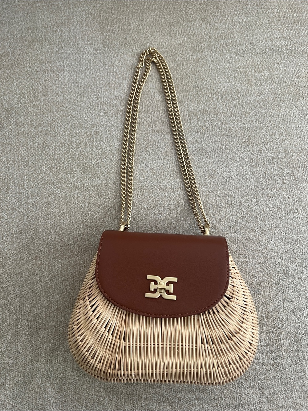 Sam Edelman Brown Leather & Natural Wicker Crossbody - Picture 5 of 6